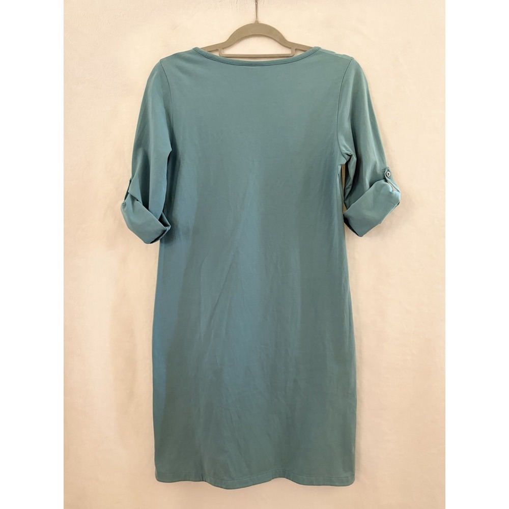 J Jill Dress XS Aqua Perfect Pima Midi 3/4 Roll-Tab Sleeve Minimalist Coastal - Picture 10 of 10